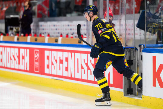 Dennis Rasmussen of Sweden in the ice hockey game between