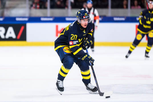 Andre Petersson of Sweden in the ice hockey game between