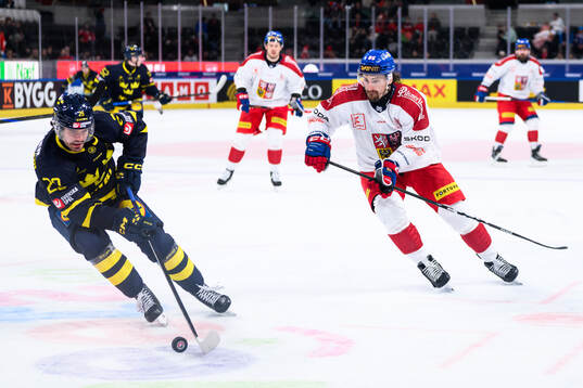 Axel Andersson of Sweden in the ice hockey game between