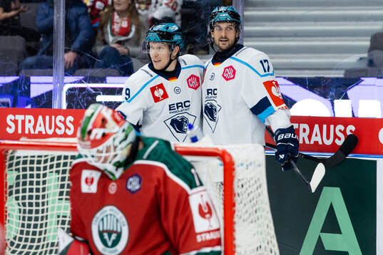 Abbott Girduckis of Ingolstadt celebrates 1-2 with team