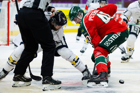 HV71s Lukas Rousek tekar mot Frölundas Jacob Peterson