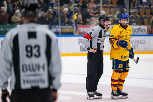 Domare Mikael Holm och Djurgårdens Marcus Krüger