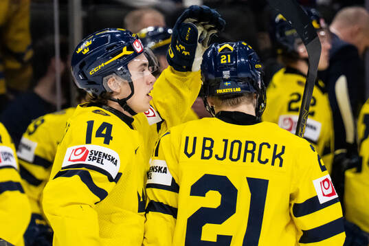 Linus Eriksson and Viggo Björck of Sweden celebrate