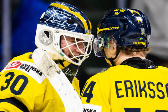 Goaltender Love Härenstam and Linus Eriksson of Sweden