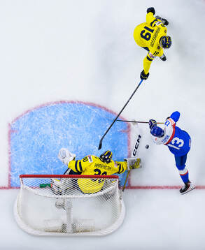 Goaltender Love Härenstam and William Håkansson of Sweden
