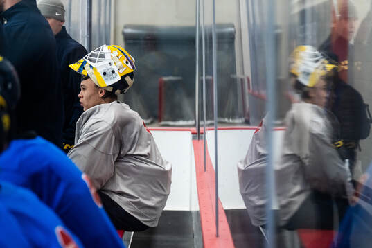 Goaltender Herman Liv of Sweden at a practice session