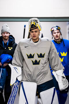 Goaltender Herman Liv of Sweden at a practice session