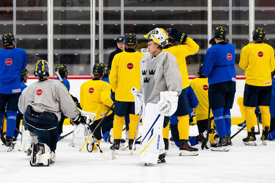 Goaltender Herman Liv of Sweden at a practice session