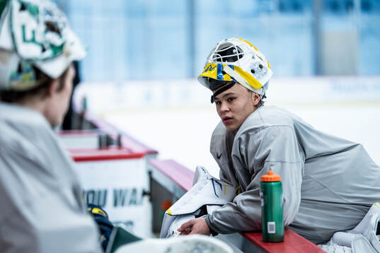 Goaltender Herman Liv of Sweden at a practice session