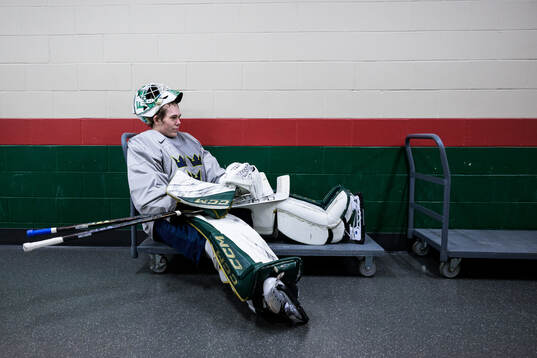 Goaltender Måns Goos of Sweden at a practice session