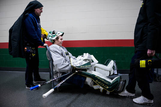 Goaltender Måns Goos of Sweden at a practice session