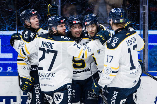 Södertäljes Filip Engarås jublar med lagkamrater