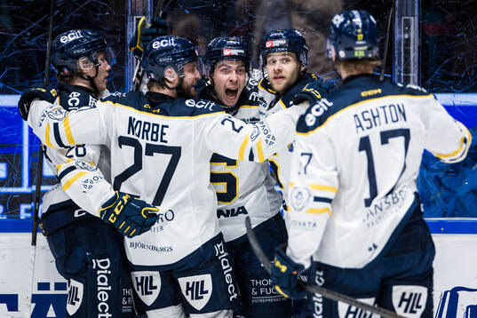 Södertäljes Filip Engarås jublar med lagkamrater