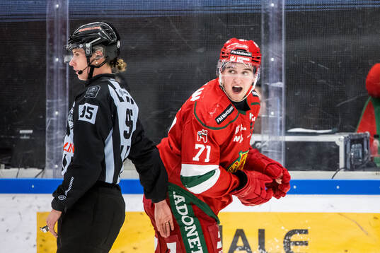 Linjedomare Anna Hammar och Moras Travis Treloar