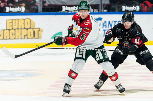 Frölundas Filip Hasa och Malmö Redhawks Lauri Pajuniemi