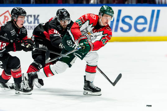 Malmö Redhawks Petter Vesterheim och Seth Barton mot