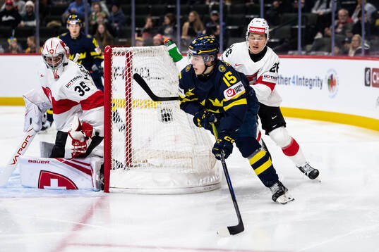 goaltender Elijah Neuenschwander and Ludvig Johnson of
