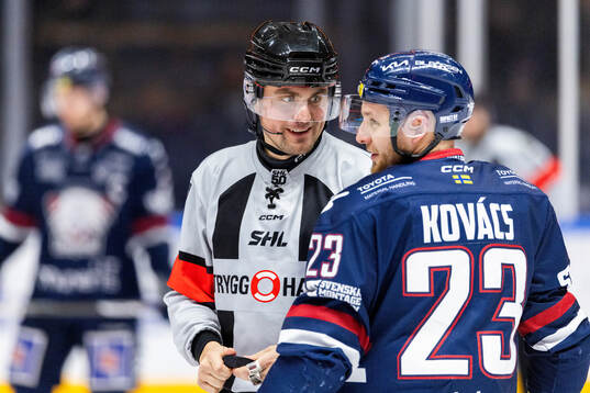 Domare David Laksola och Linköpings Robin Kovacs