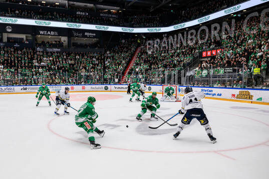 HV71s Nikola Pasic och Riley Woods mot Rögles Leon