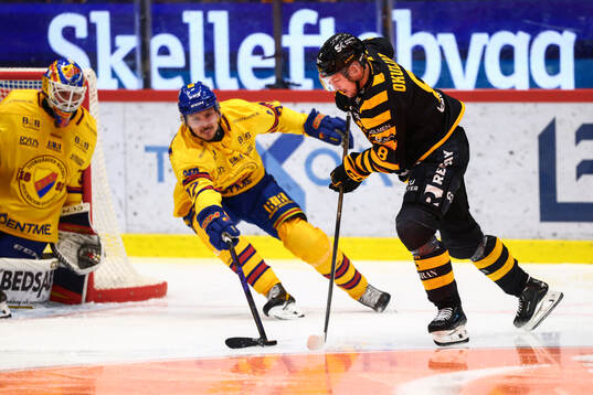 Djurgårdens Valtteri Pulli och Skellefteås Oliver Okuliar