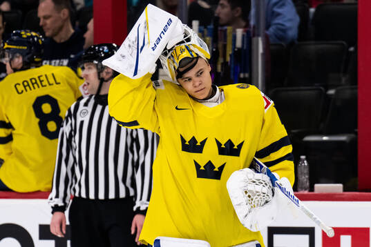 Goaltender Herman Liv of Sweden