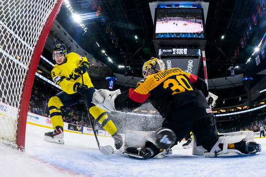 Liam Danielsson of Sweden scores the 1-7 goal behind
