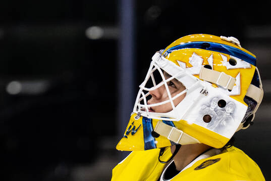 Goaltender Herman Liv of Sweden