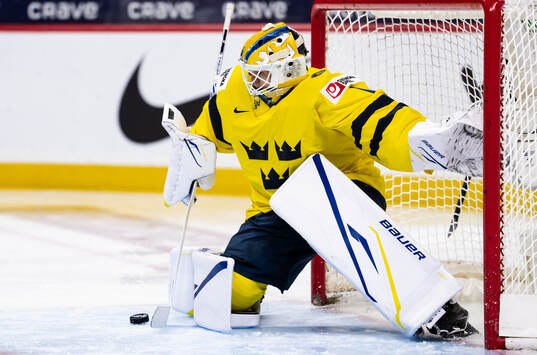 Goaltender Herman Liv of Sweden