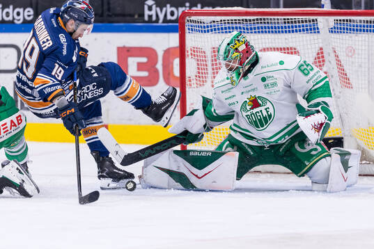 Växjös Reid Gardiner och Rögles målvakt Christoffer