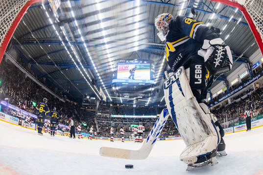 HV71s målvakt Felix Sandström deppar