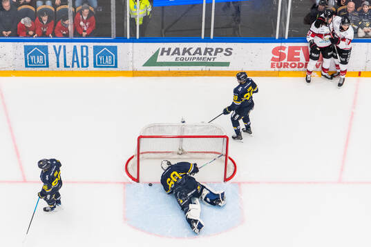 HV71s målvakt Felix Sandström deppar medan Malmö