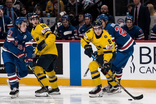 James Hagens of USA and Victor Eklund and Felix Carell of