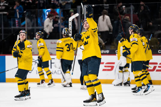 Felix Öhrqvist and Jack Berglund of Sweden celebrates