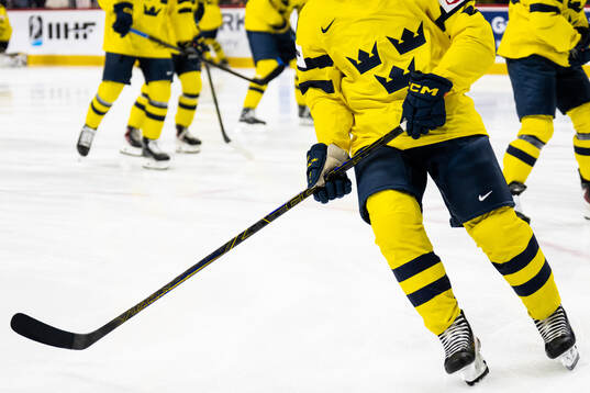 The stick of Viggo Björck of Sweden at warm-up