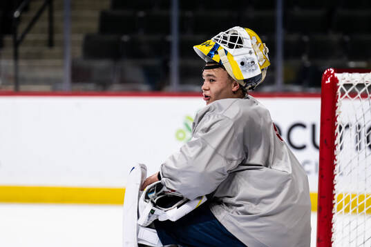 Goaltender Herman Liv of Sweden at a practice session
