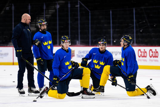 Assistant coach Nicklas Grossmann, Viggo Björck, Loke