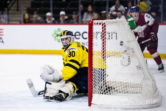 Goaltender Love Härenstam of Sweden concedes 6-3 scored by