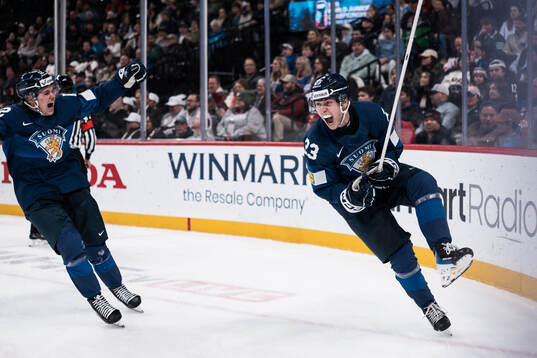 Joona Saarelainen and Leo Tuuva of Finland celebrates