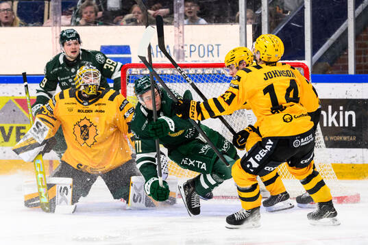 Skellefteås målvakt Strauss Mann och Färjestads Viktor
