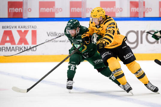 Färjestads Axel Bergkvist och Skellefteås Mikkel Aagaard