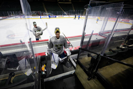 Goaltender Herman Liv of Sweden at a practice session