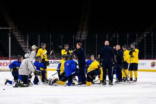 Head coach Magnus Hävelid of Sweden talking to the players