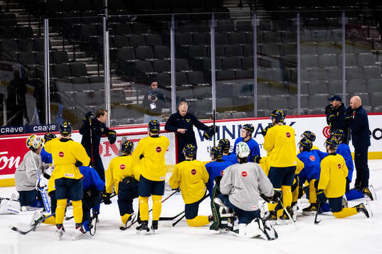Goaltender coach Viktor Alm and head coach Magnus Hävelid