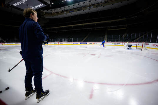 Goaltender coach Viktor Alm, Victor Johansson and