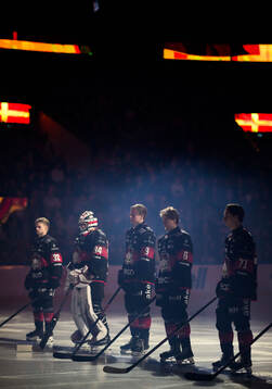 Malmö Redhawks Joona Ikonen, målvakt Marek Langhamer,