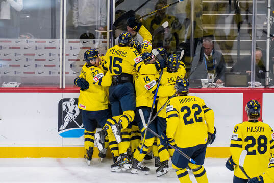 Anton Frondell of Sweden celebrate with teammates