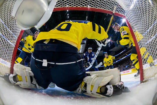 Max Westergård of Finland reacts when seeing the 2-2 goal