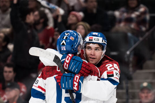Vojtech Cihar and Adam Novotny of Czech Republic celebrates