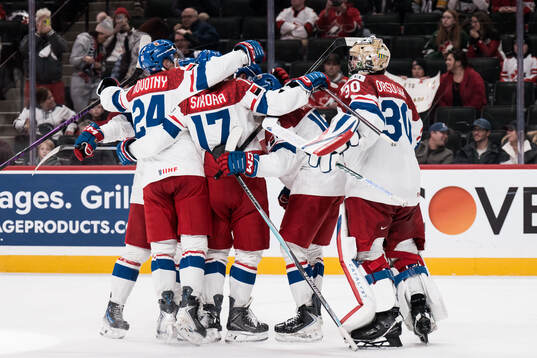 Players of Czech Republic celebrate the 4-6 goal