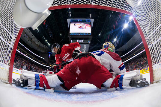 Goaltender Michal Orsulak of Czech Republic saves a penalty